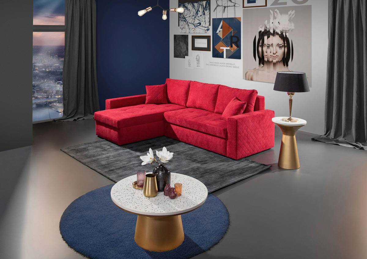 ECKSOFA Rot Flachgewebe  - Rot/Schwarz, KONVENTIONELL, Kunststoff/Textil (176/243cm) - MID.YOU