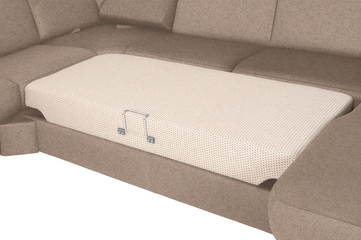 WOHNLANDSCHAFT in Flachgewebe Sandfarben  - Sandfarben/Chromfarben, Konventionell, Textil/Metall (240/330/163cm) - Beldomo System