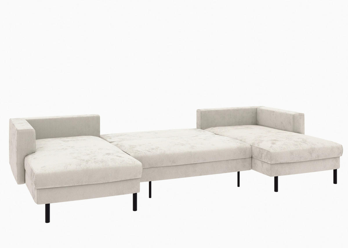 WOHNLANDSCHAFT Creme Cord  - Creme/Schwarz, MODERN, Textil/Metall (161/306/161cm) - Trendmanufaktur