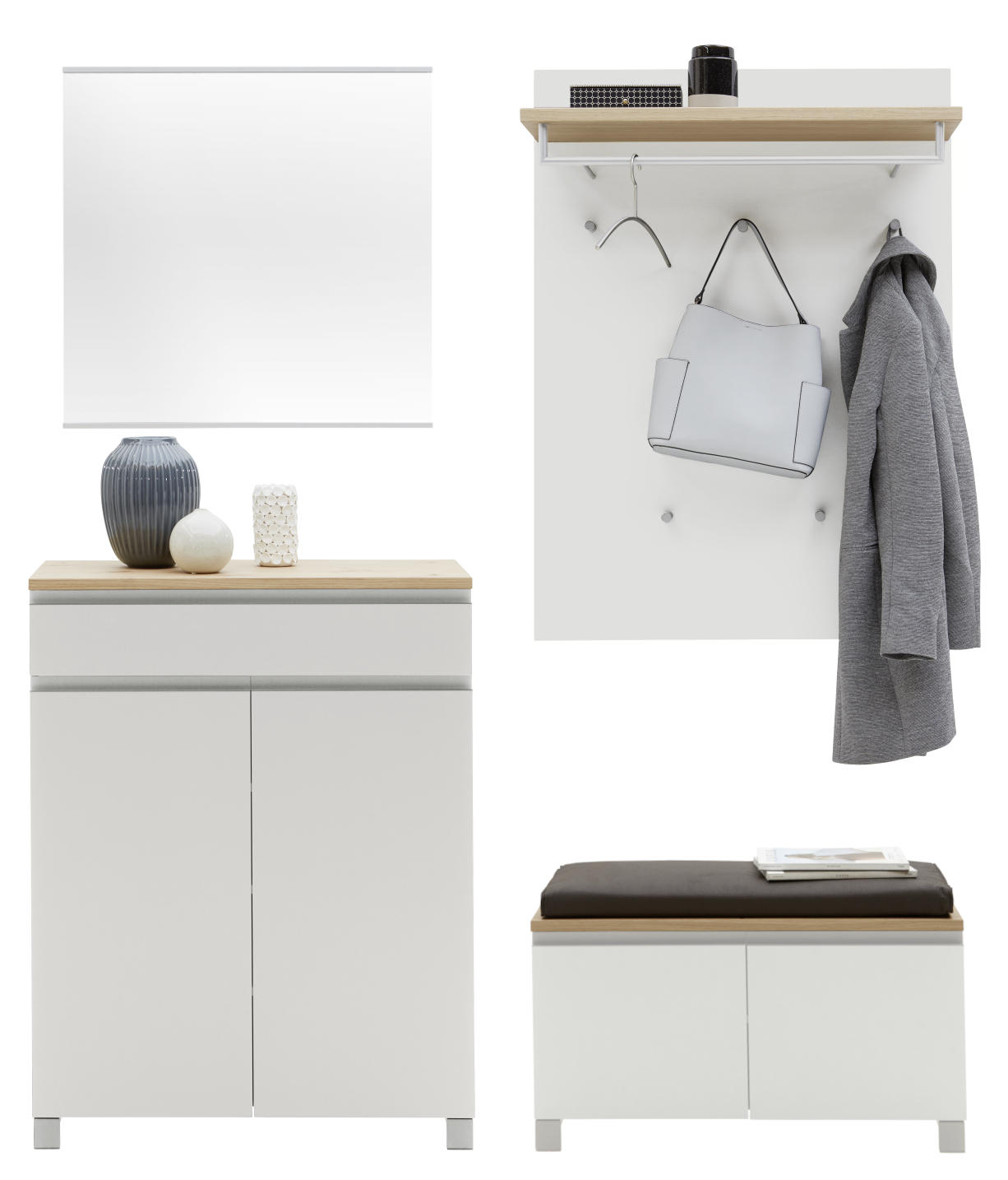 Dieter Knoll Garderobe Silber, Weiß, 180x193x40 cm