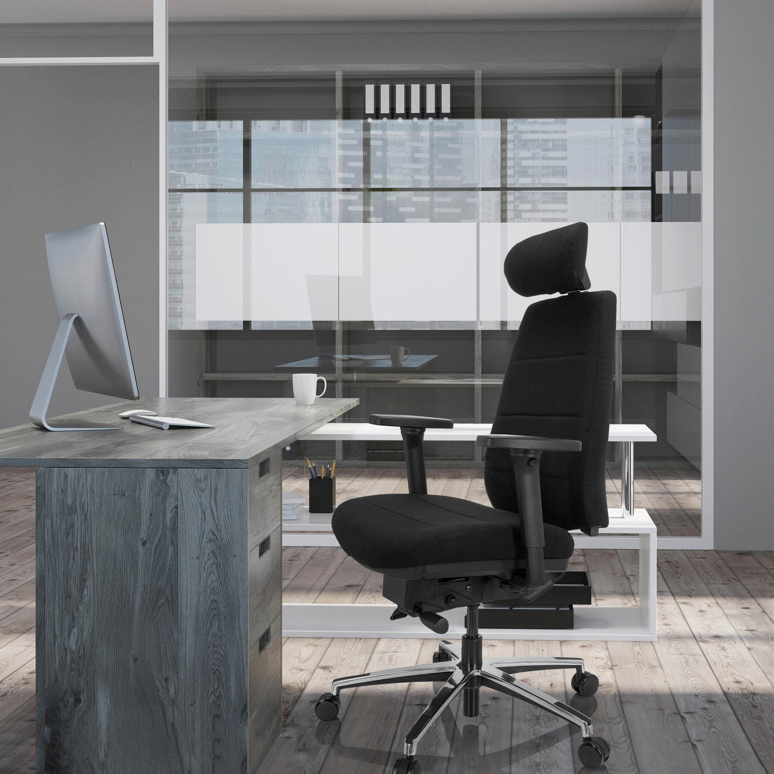 Thumbnail - Mid.you Drehstuhl, Schwarz, Textil, Drehkreuz, 70x113x56 cm, Wippfunktion, Sitzfläche 360° drehbar, Arbeitszimmer, Büros...