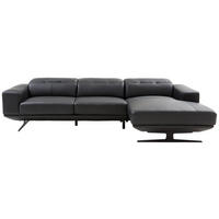 ECKSOFA inkl. Funktionen Schwarz Echtleder  - Schwarz, Design, Leder/Metall (282/162cm) - Xora