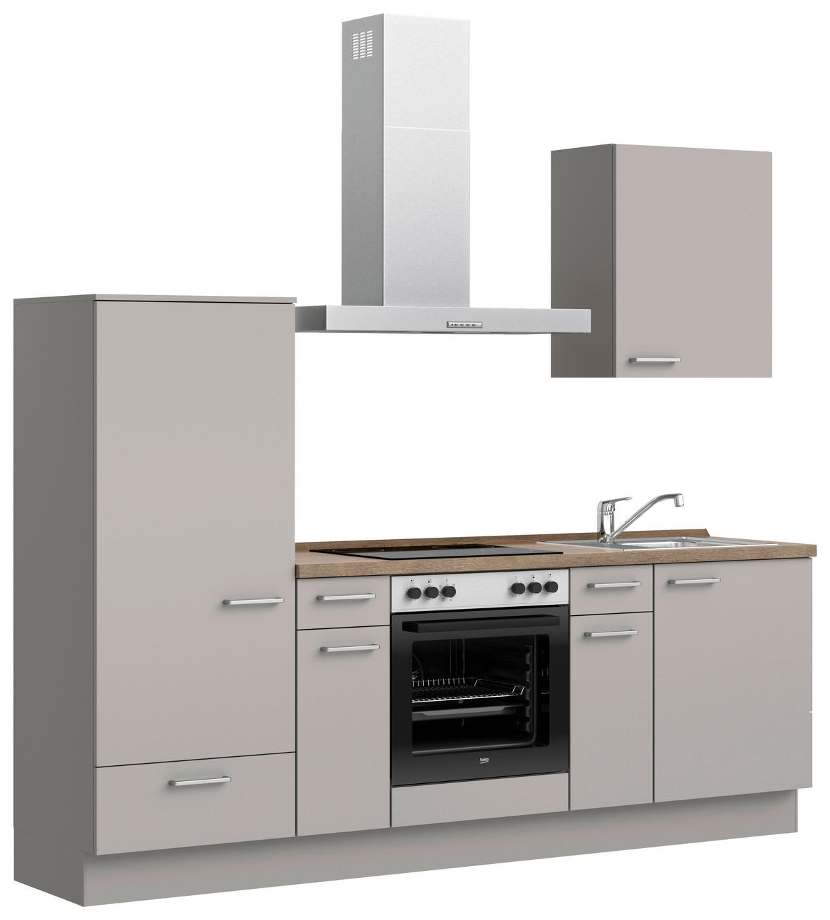 KÜCHENBLOCK 240 cm   in Grau, Eiche dunkel  - Eiche dunkel/Edelstahlfarben, MODERN, Holzwerkstoff/Metall (240cm) - Nobilia