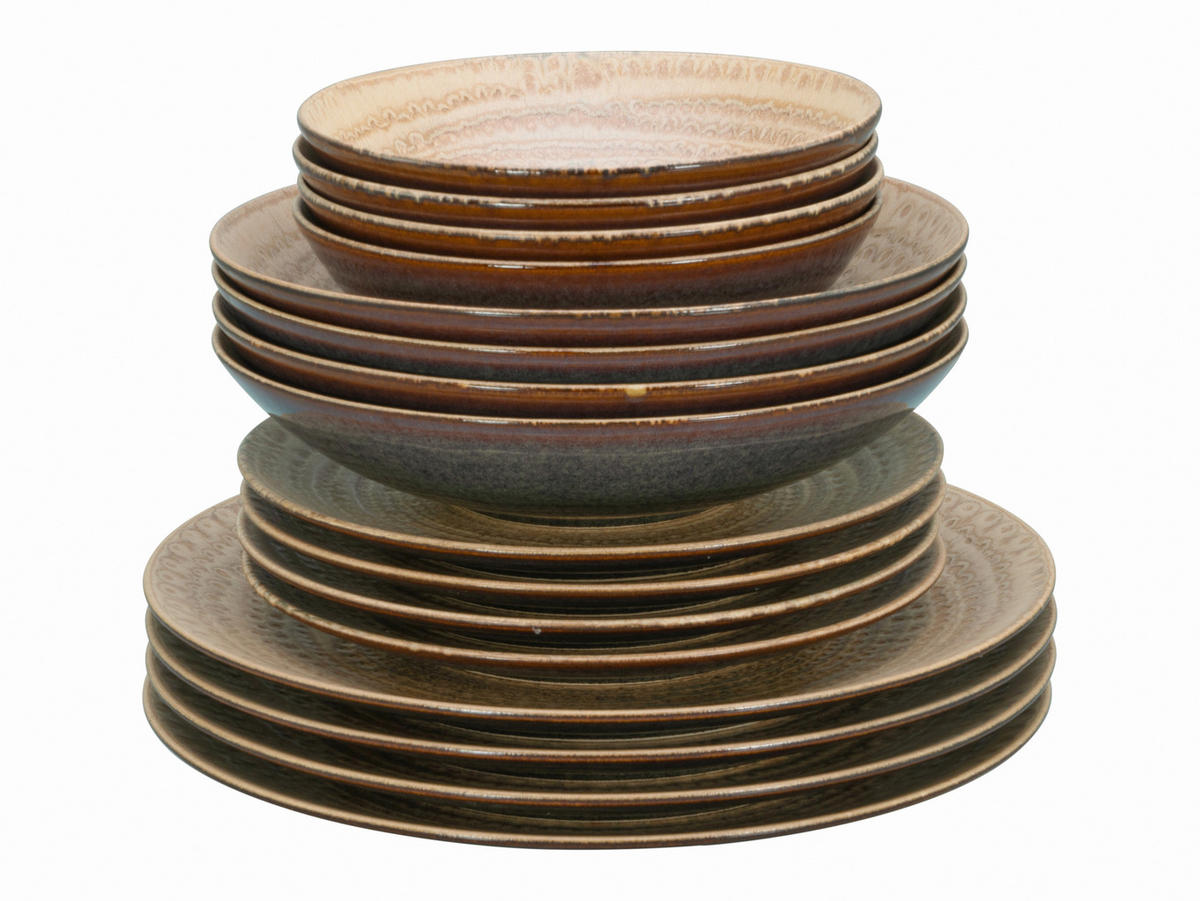 TAFELSERVICE Braun, Sandfarben Neapel Sand 16-teilig  - Sandfarben/Braun, Basics, Keramik - Creatable