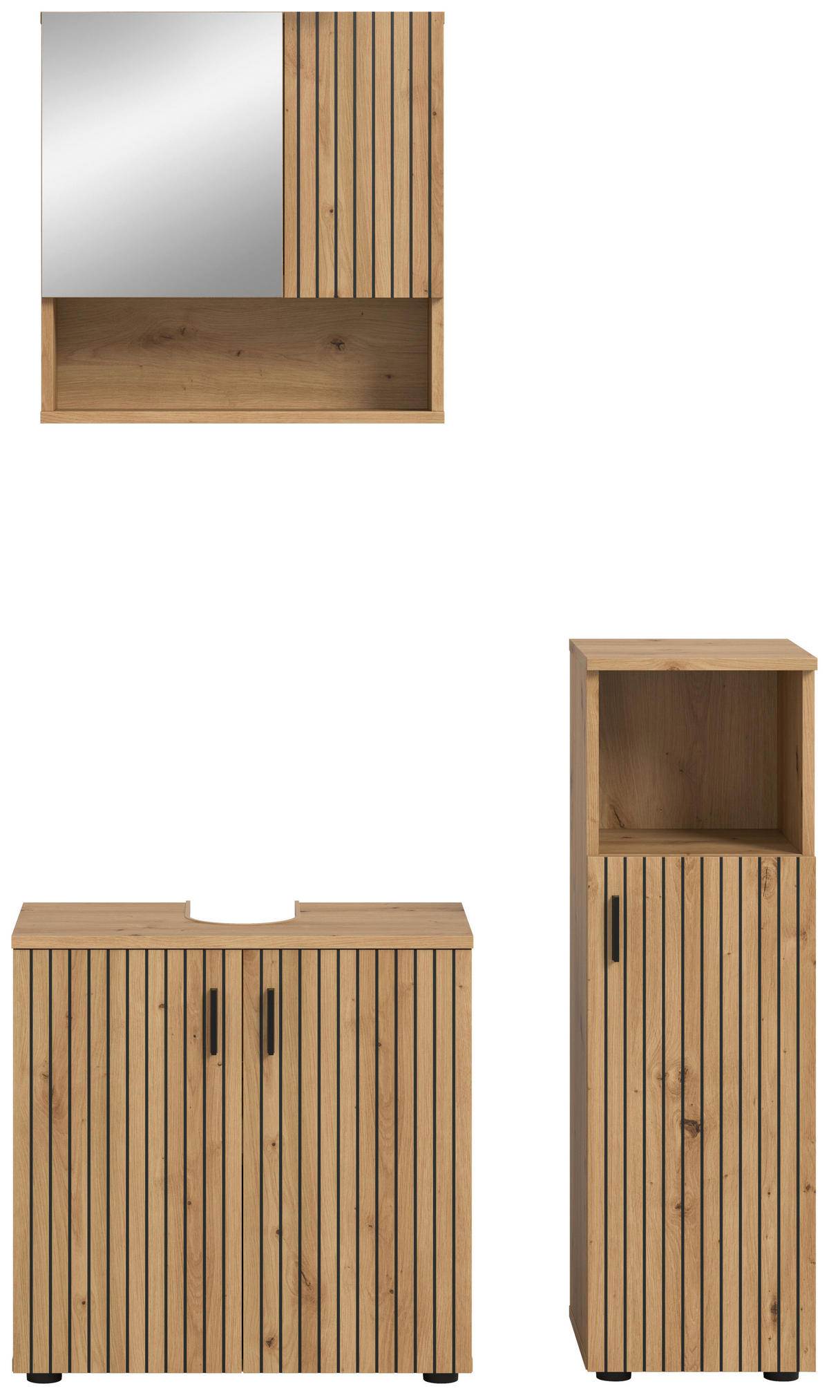 BADEZIMMER 3-teilig 90 cm  - Schwarz/Eiche Artisan, Basics, Holzwerkstoff/Kunststoff (90cm) - MID.YOU