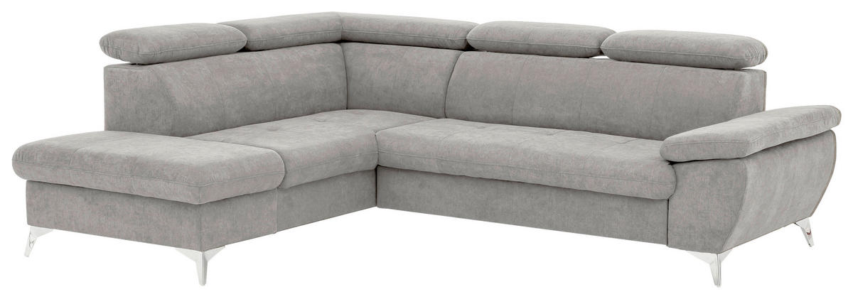ECKSOFA in Mikrofaser Grau  209/256 cm  - Chromfarben/Grau, KONVENTIONELL, Textil/Metall (209/256cm) - Livetastic