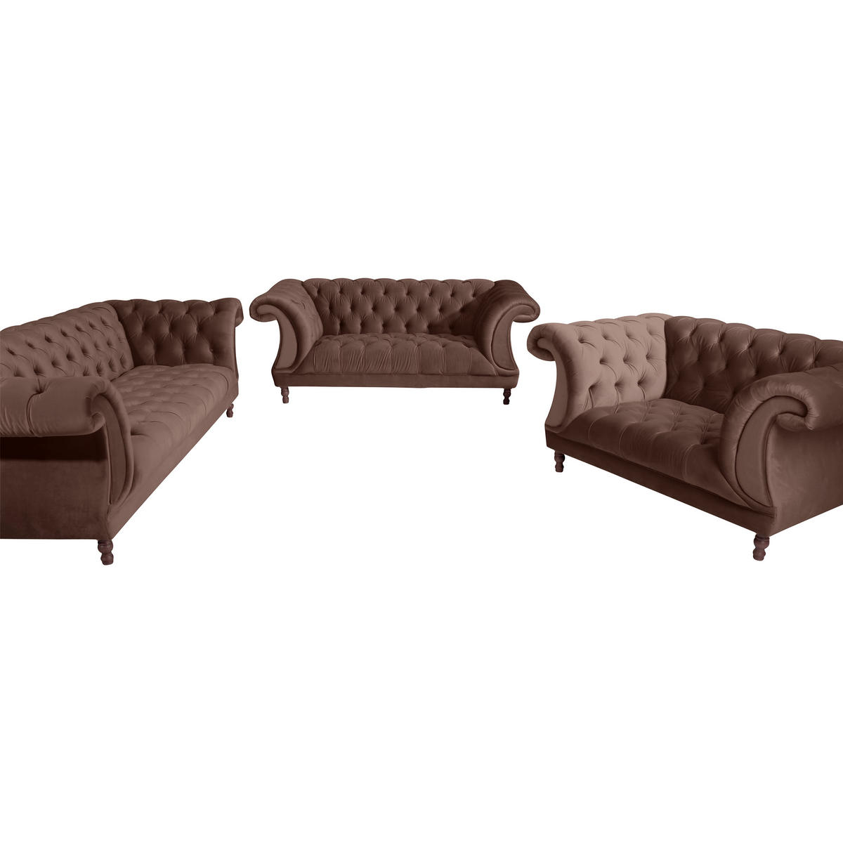 CHESTERFIELD-ZWEISITZER-SOFA  in Velours Braun  - Nussbaumfarben/Braun, Design, Holz/Textil (200/80/100cm) - Max Winzer