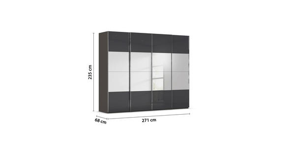 SCHWEBETÜRENSCHRANK  in Graphitfarben, Schwarz  - Chromfarben/Graphitfarben, Design, Glas/Holzwerkstoff (271/235/68cm) - Novel