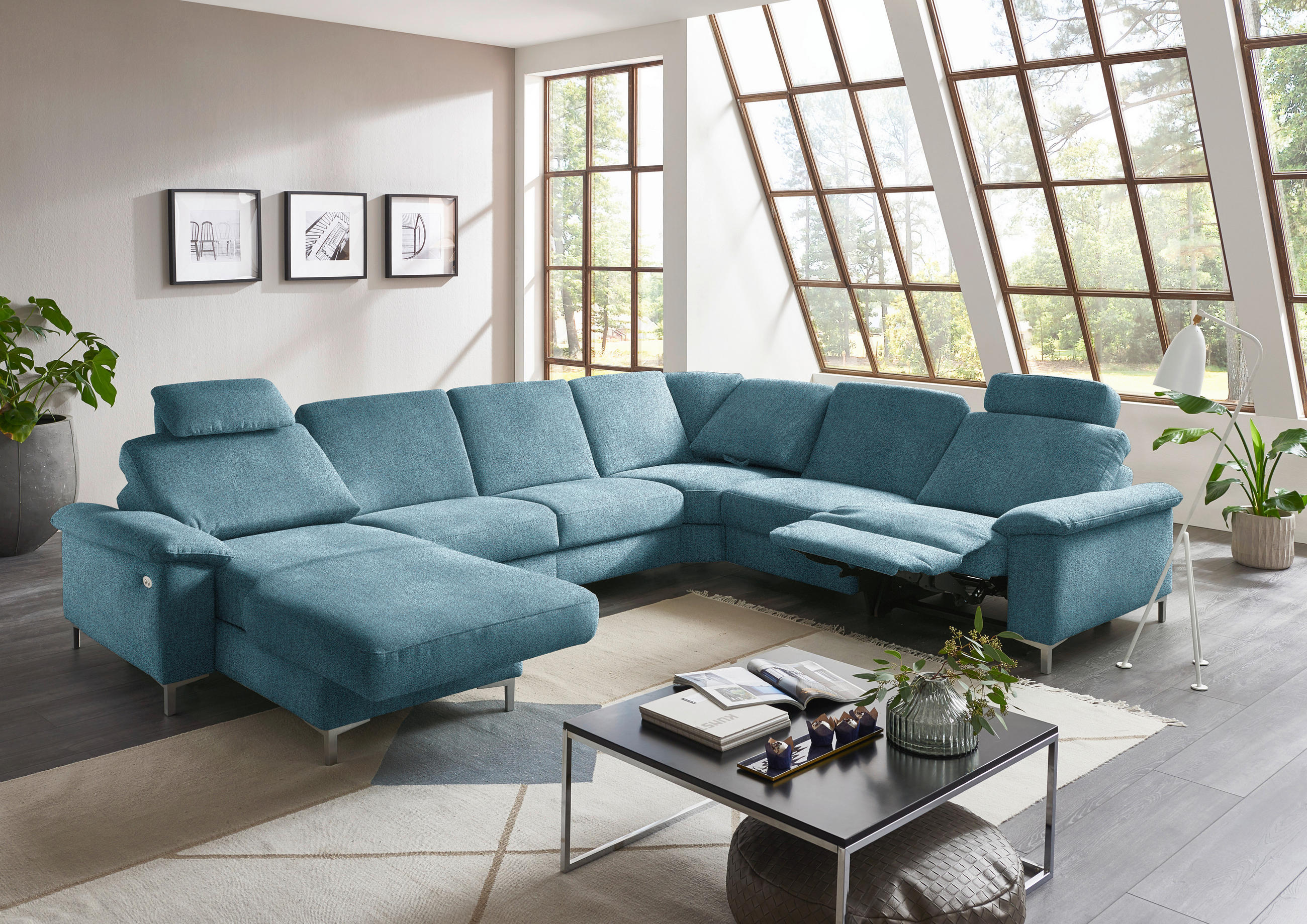 WOHNLANDSCHAFT in Chenille Blau  - Blau/Alufarben, Design, Textil/Metall (170/333/265cm) - Dieter Knoll