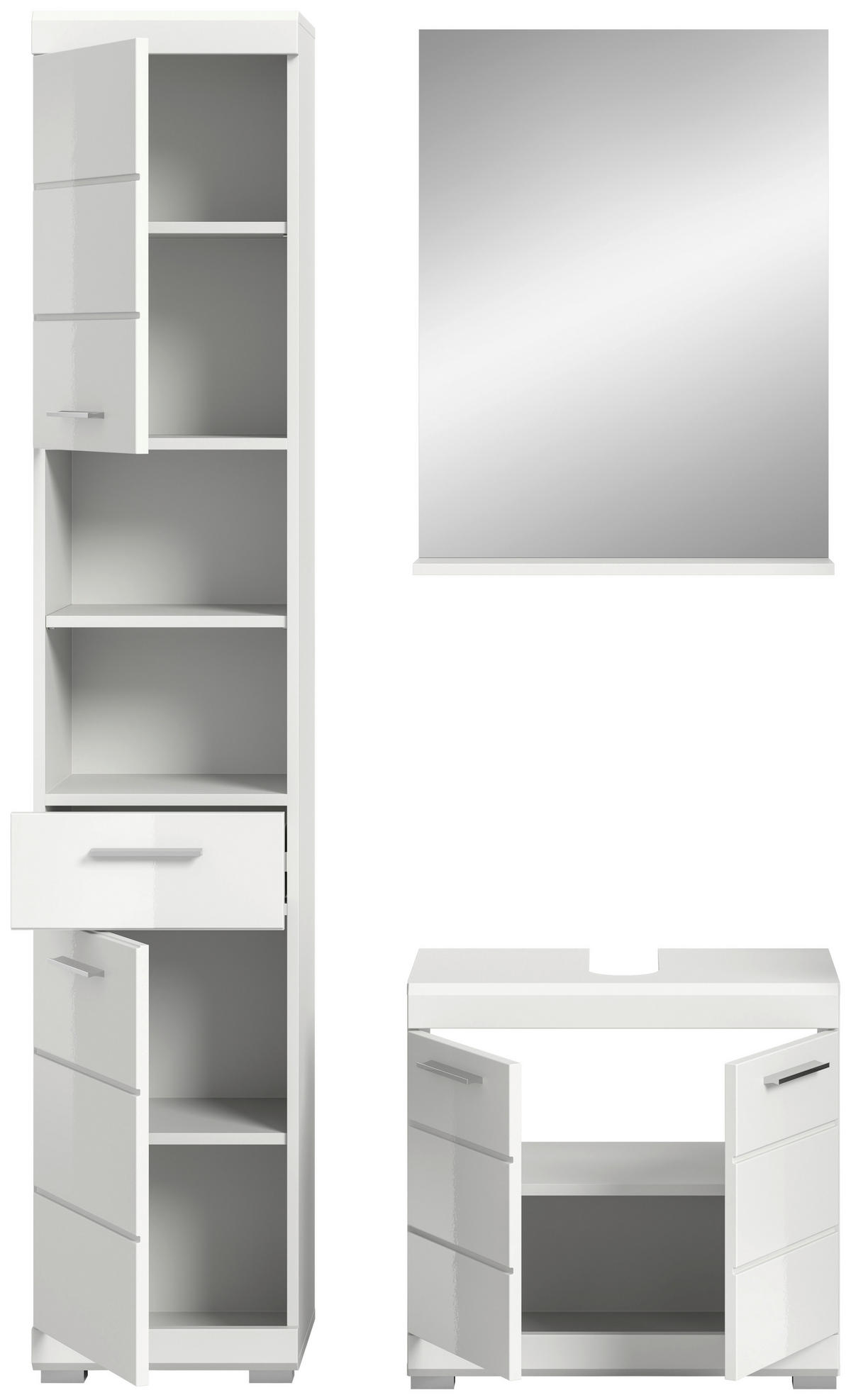 BADEZIMMER 3-teilig  in 97 cm  - Weiß Hochglanz/Silberfarben, MODERN, Glas/Holzwerkstoff (97cm) - MID.YOU