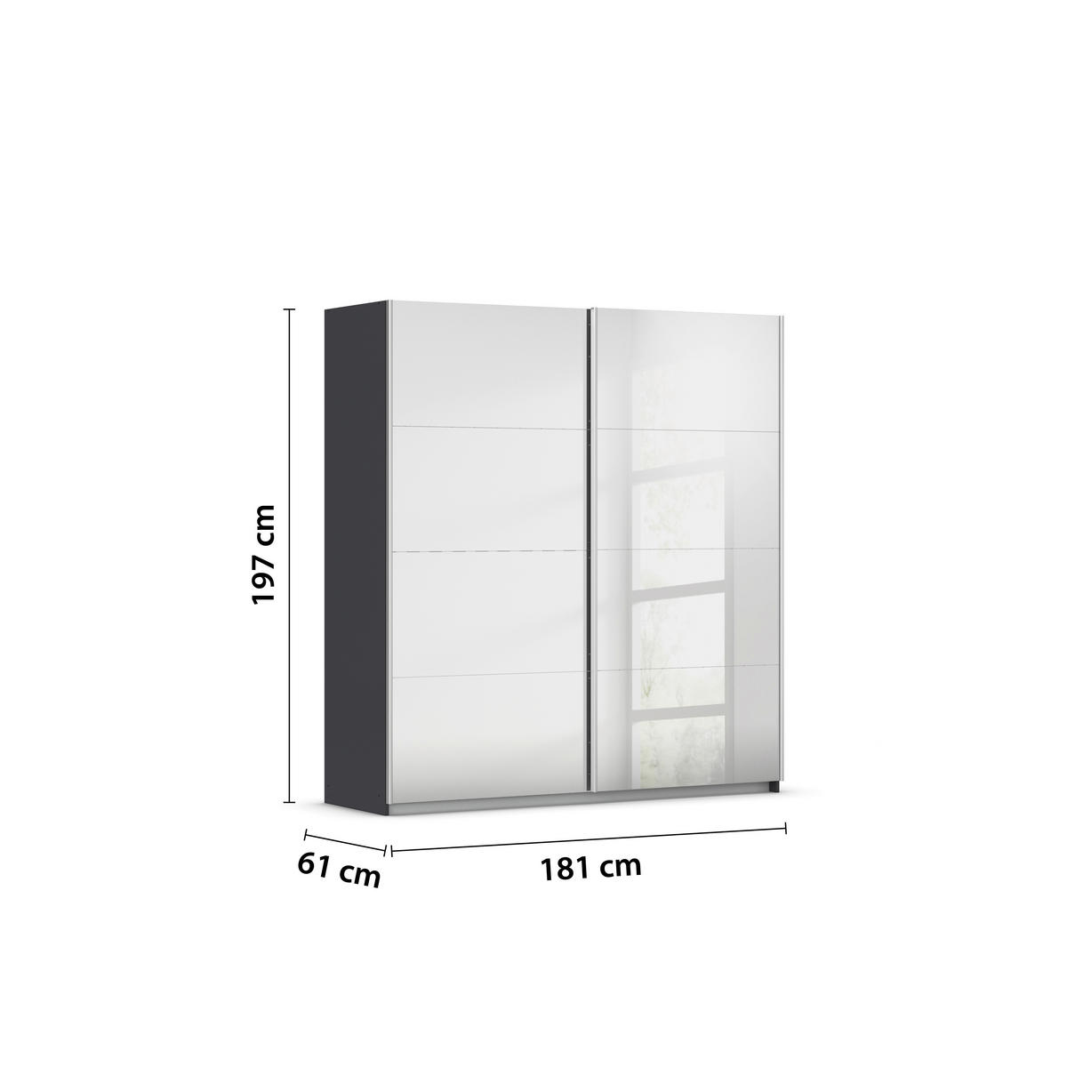 SCHWEBETÜRENSCHRANK Graphitfarben, Silberfarben  - Silberfarben/Alufarben, Modern, Holzwerkstoff/Metall (181/197/61cm) - Rauch Möbel