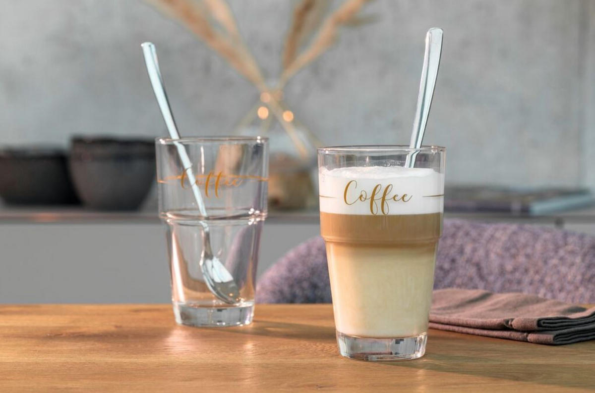 KAFFEETASSE 410 ml  - Klar/Braun, Basics, Glas/Metall (17,4/14,5/8,5cm) - Leonardo