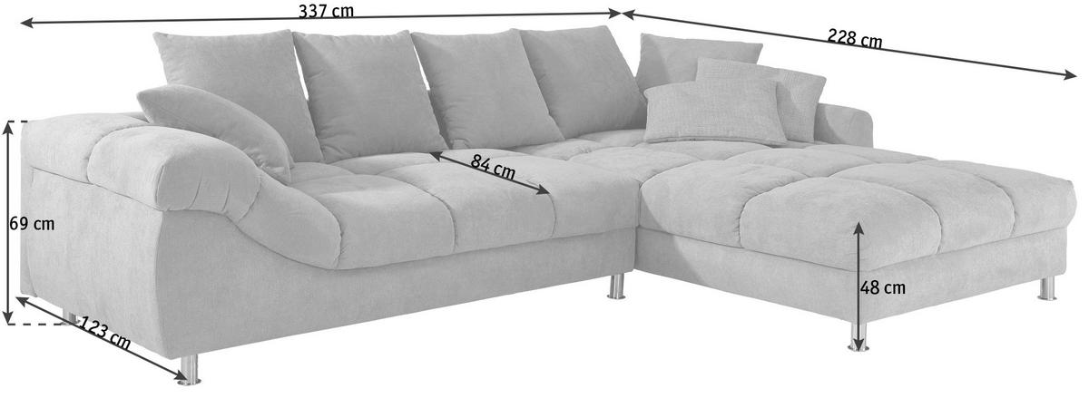 ECKSOFA Grau, Silberfarben Webstoff  - Silberfarben/Grau, Design, Textil/Metall (337/228cm) - Carryhome