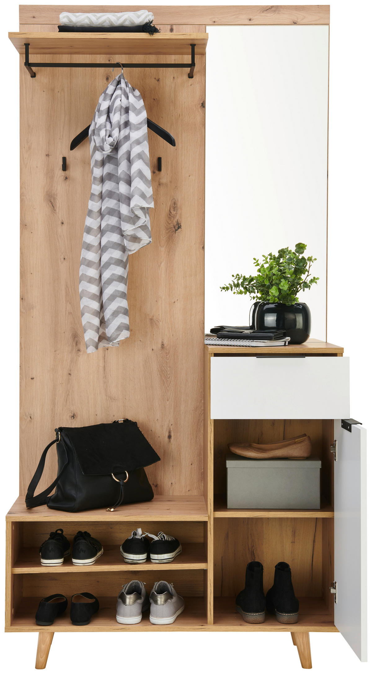 GARDEROBE 5-teilig  in 100/204/40 cm  - Weiß/Eiche Artisan, KONVENTIONELL, Holzwerkstoff (100/204/40cm) - home24