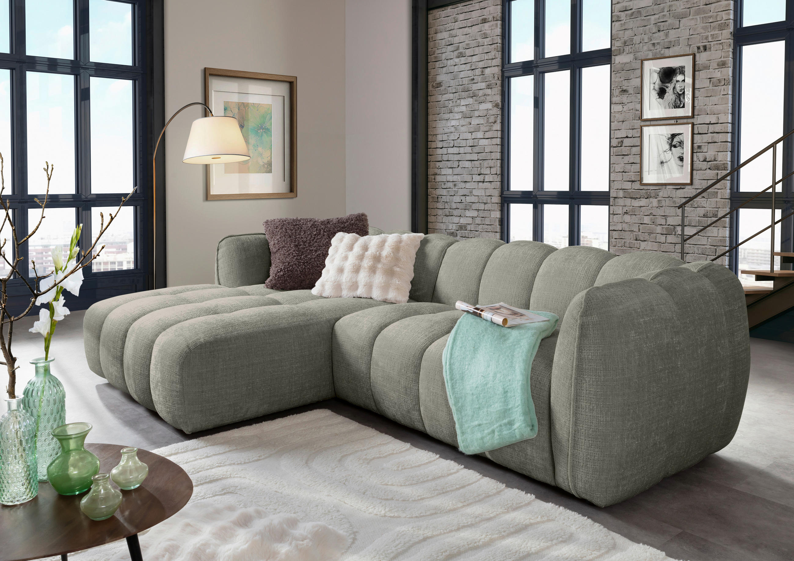 ECKSOFA Dunkelgrau Chenille  - Dunkelgrau/Schwarz, KONVENTIONELL, Kunststoff/Textil (172/272cm) - Carryhome