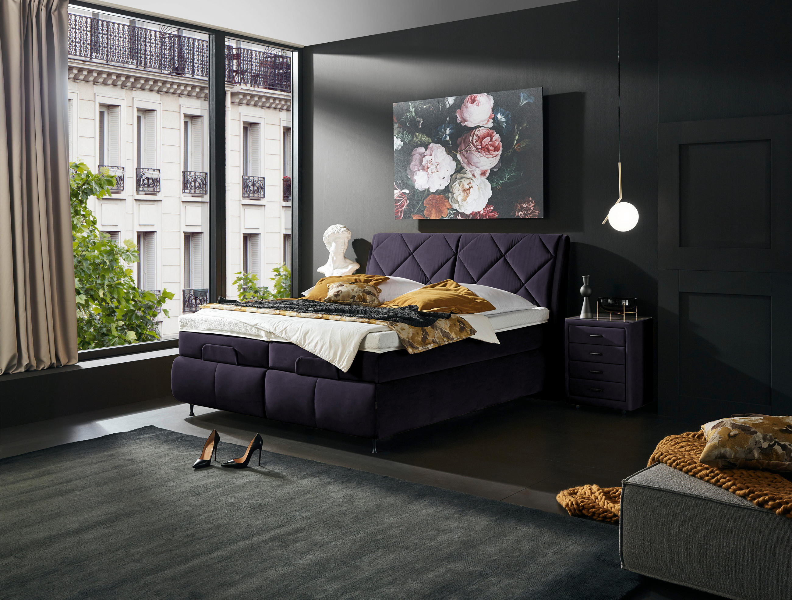 BOXSPRINGBETT 180/200 cm  in Dunkelgrau  - Dunkelgrau/Schwarz, Konventionell, Textil/Metall (180/200cm) - Dieter Knoll