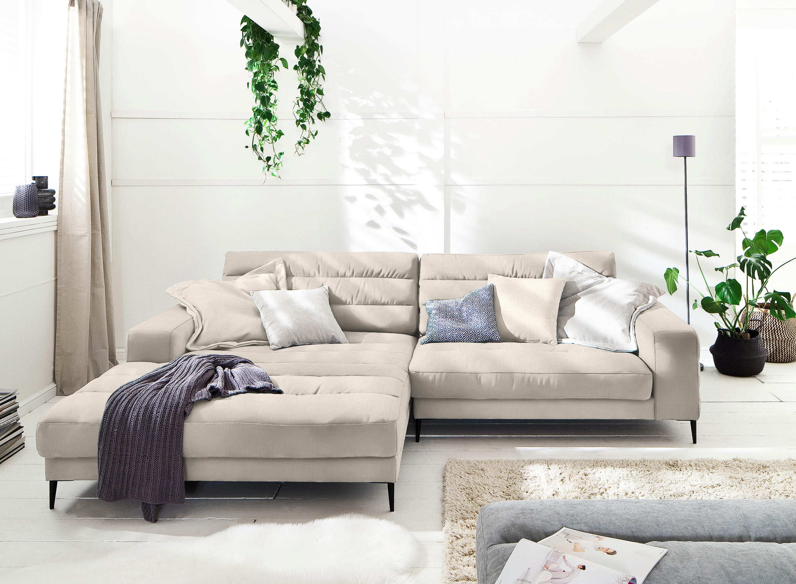 ECKSOFA in Flachgewebe Beige  - Beige/Schwarz, Design, Textil/Metall (207/296cm) - Dieter Knoll