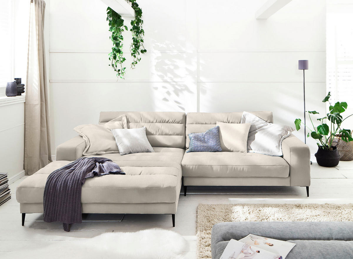 ECKSOFA in Flachgewebe Beige  - Beige/Schwarz, Design, Textil/Metall (207/296cm) - Dieter Knoll