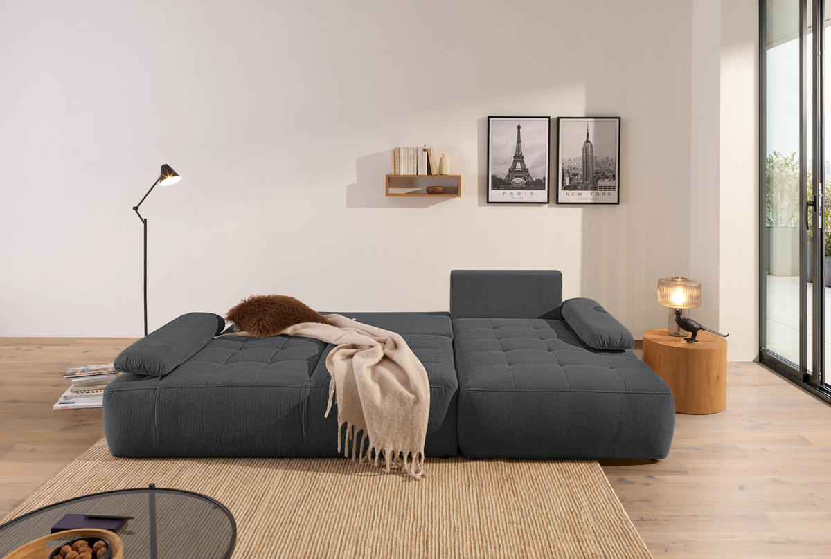 ECKSOFA Dunkelgrau Webstoff  - Dunkelgrau/Schwarz, KONVENTIONELL, Kunststoff/Textil (282/162cm) - Carryhome