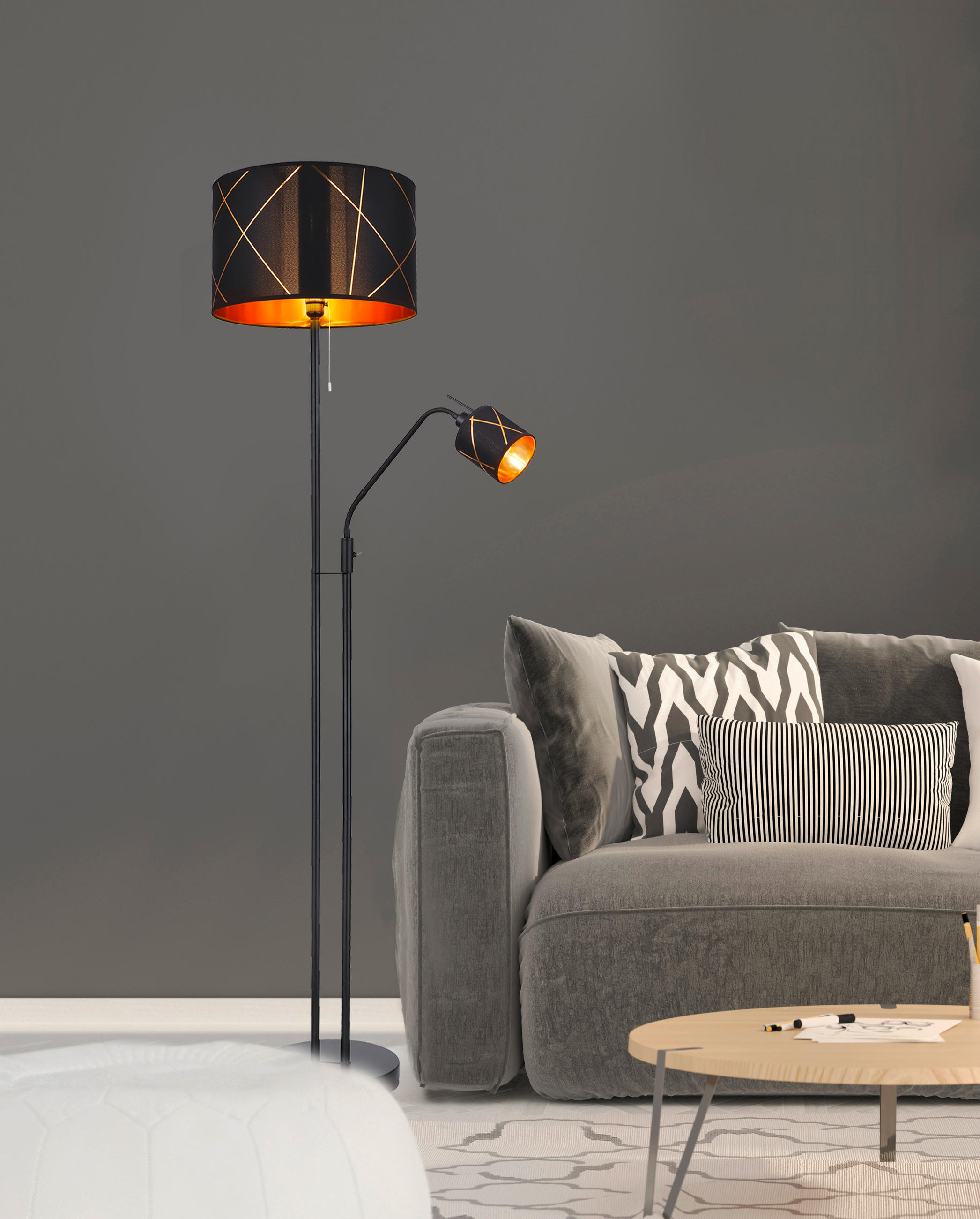 STEHLEUCHTE 40/175 cm    - Goldfarben/Schwarz, Design, Kunststoff/Textil (40/175cm) - Globo