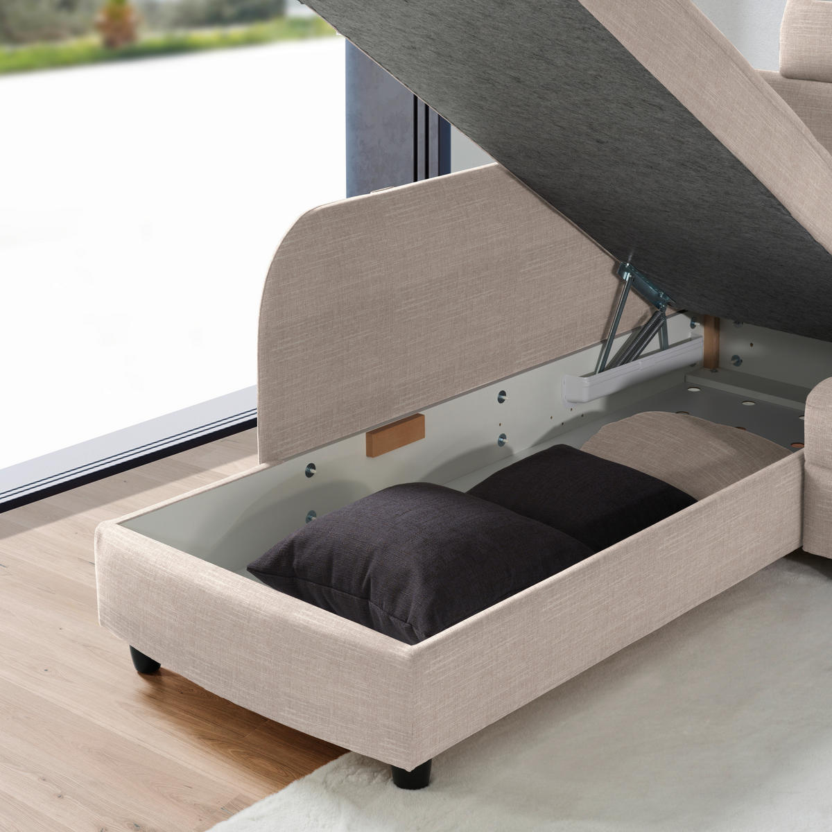 ECKSOFA in Chenille Beige  208/226 cm  - Beige/Schwarz, KONVENTIONELL, Textil (208/226cm) - Sedda