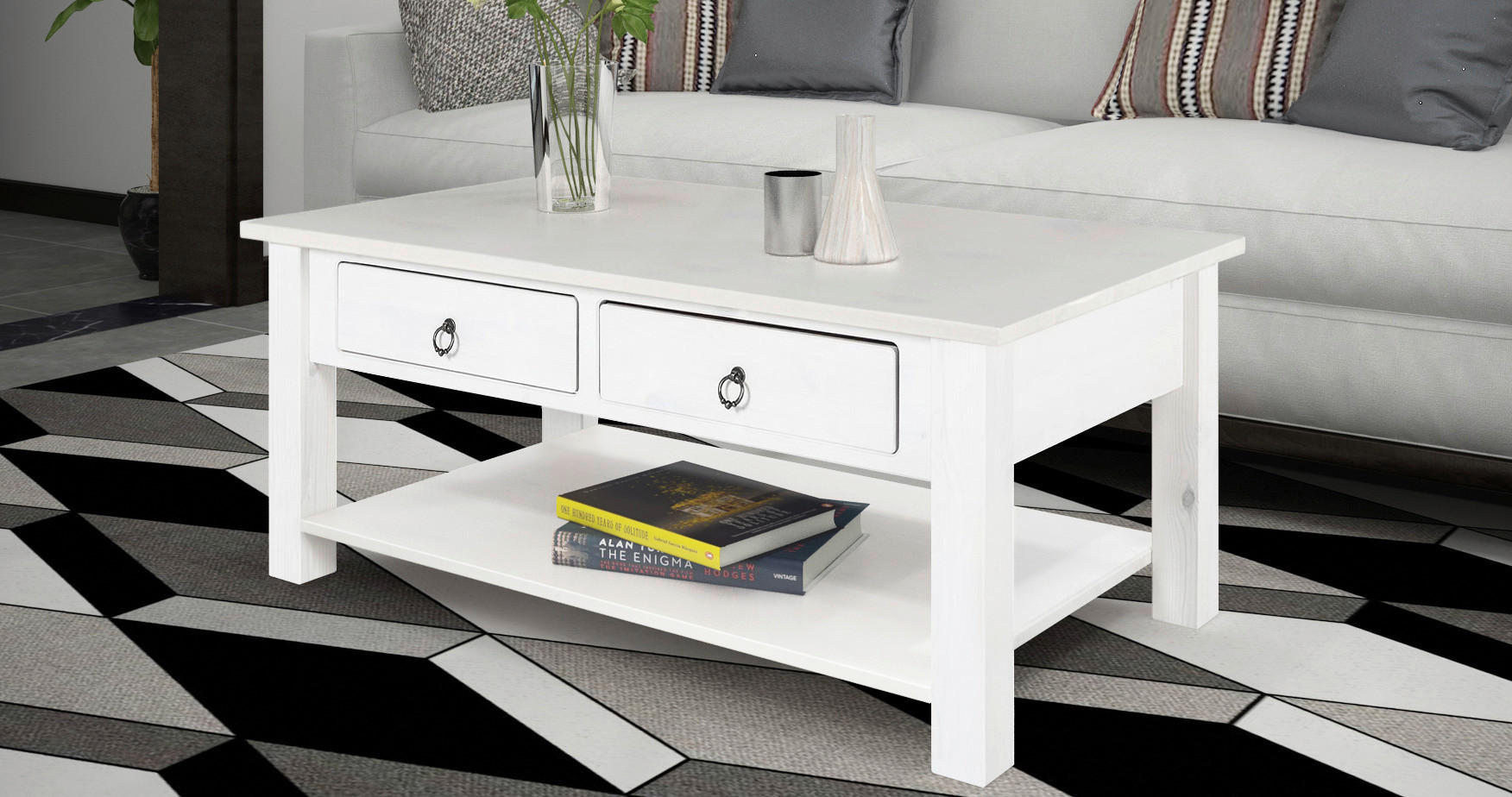 Couchtisch Ines mit Ablageplatte Weiß