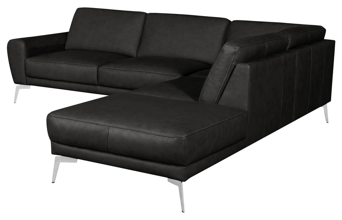 ECKSOFA in Echtleder Schwarz  - Chromfarben/Schwarz, Design, Leder/Metall (273/250cm) - Livetastic