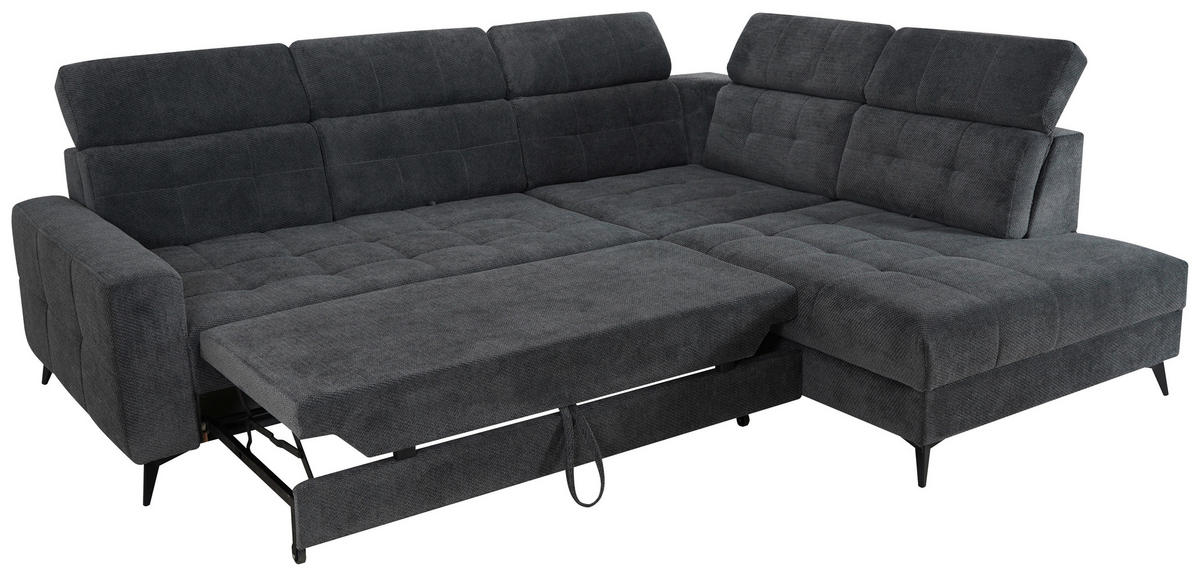 ECKSOFA Dunkelgrau Velours  - Dunkelgrau/Schwarz, ROMANTIK / LANDHAUS, Textil/Metall (289/228cm) - MID.YOU