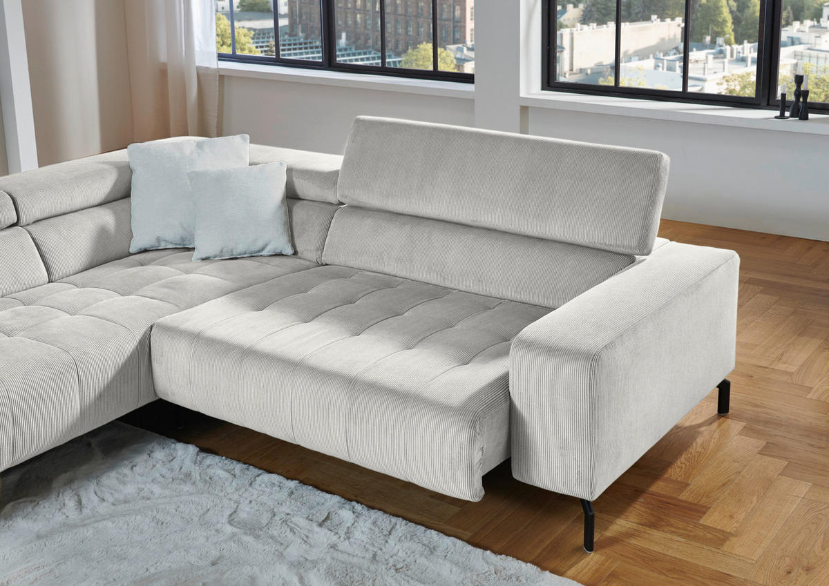 ECKSOFA Silberfarben Cord  - Silberfarben/Schwarz, Design, Textil/Metall (214/261cm) - Beldomo Style