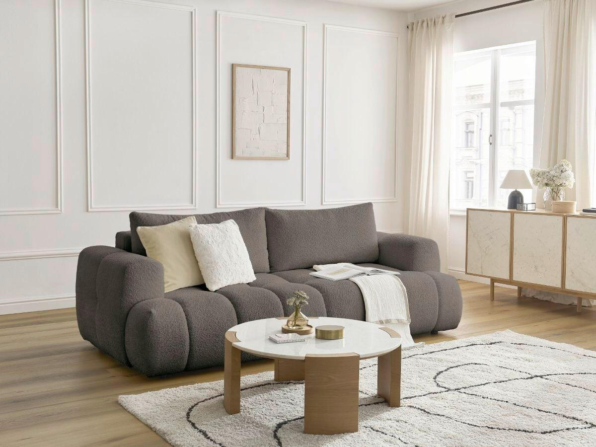 SCHLAFSOFA FUJI Bouclé Taupe  inkl.  - Taupe/Schwarz, MODERN, Kunststoff/Textil (251/113/88cm)