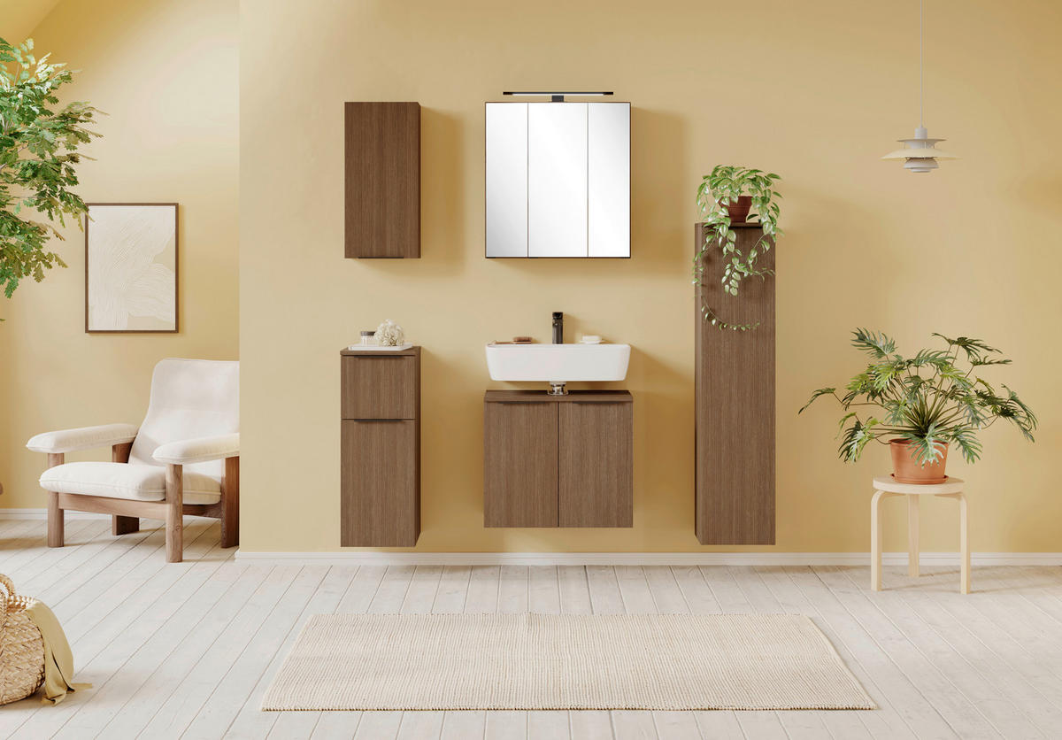 BADEZIMMER 2-teilig  in 60 cm  - Dunkelbraun/Schwarz, Natur, Glas/Holzwerkstoff (60cm) - Held