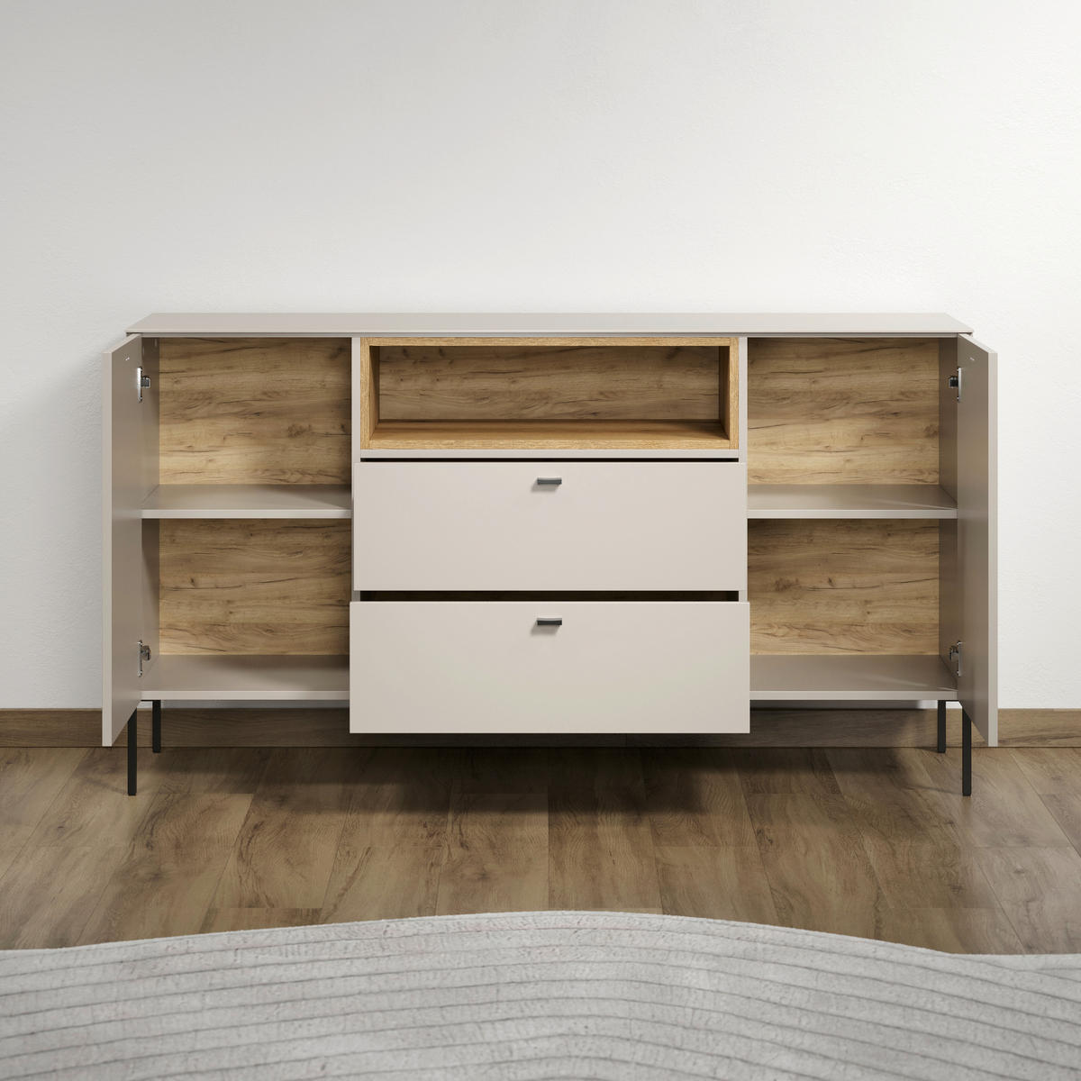 SIDEBOARD Sao Paulo WO 154/85/42 cm 2 Schublade(n)  - Kaschmir/Eichefarben, Basics, Holzwerkstoff/Metall (154/85/42cm) - MID.YOU