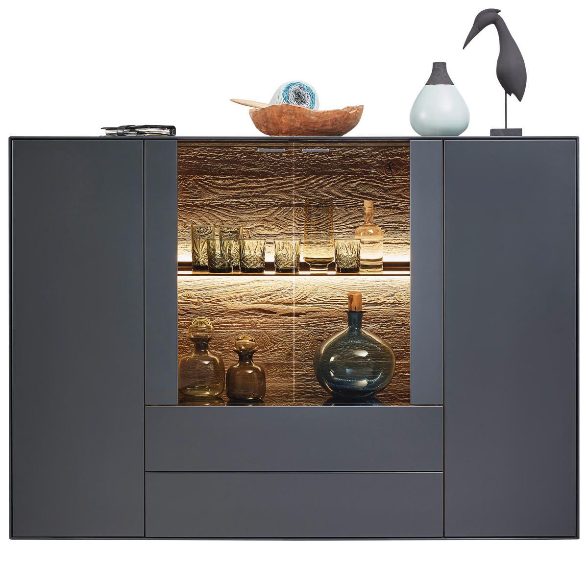 HIGHBOARD Anthrazit  165/119/44 cm  - Anthrazit, Natur, Glas/Holz (165/119/44cm) - Valnatura