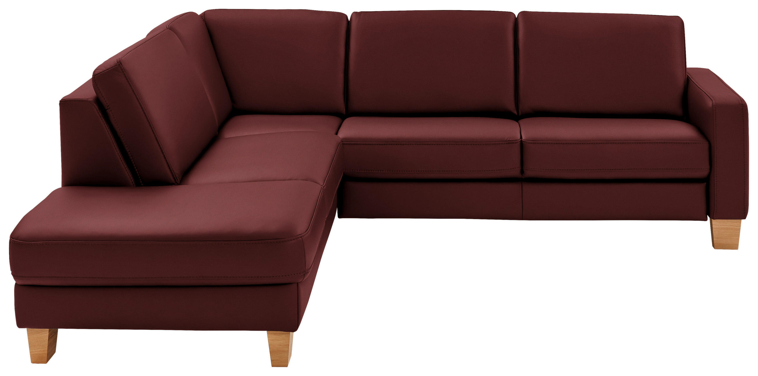 ECKSOFA in Echtleder Brombeere  - Eiche Bianco/Brombeere, Konventionell, Leder/Holz (235/257cm) - Valdera