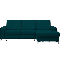 ECKSOFA Petrol Velours  - Petrol/Schwarz, KONVENTIONELL, Textil/Metall (247/167cm) - Stylife
