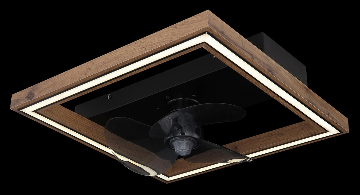 STROPNÍ VENTILÁTOR, 44/44/13,5 cm - tmavě hnědá/černá, Natur, kov/kompozitní dřevo (44/44/13,5cm) - Globo
