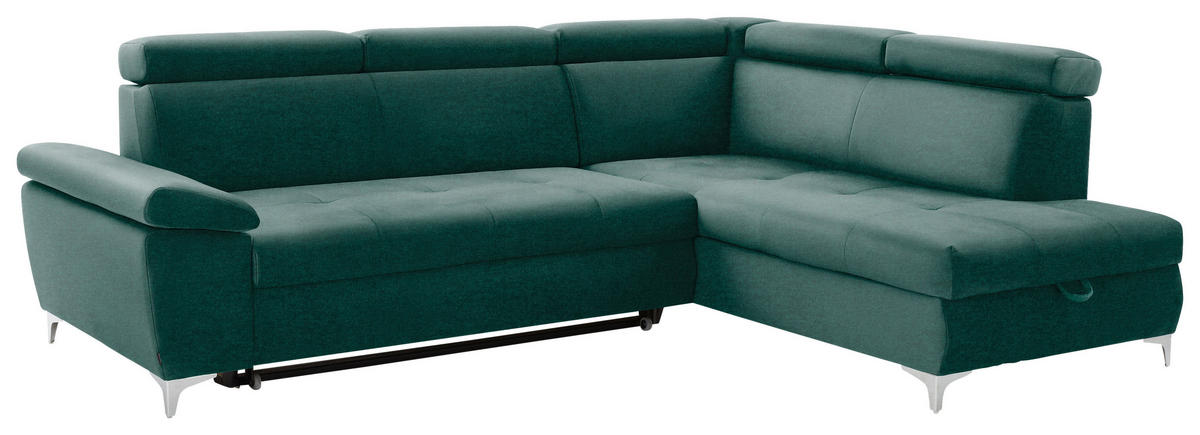 ECKSOFA Grün Samt  - Chromfarben/Grün, KONVENTIONELL, Textil/Metall (271/206cm) - Carryhome