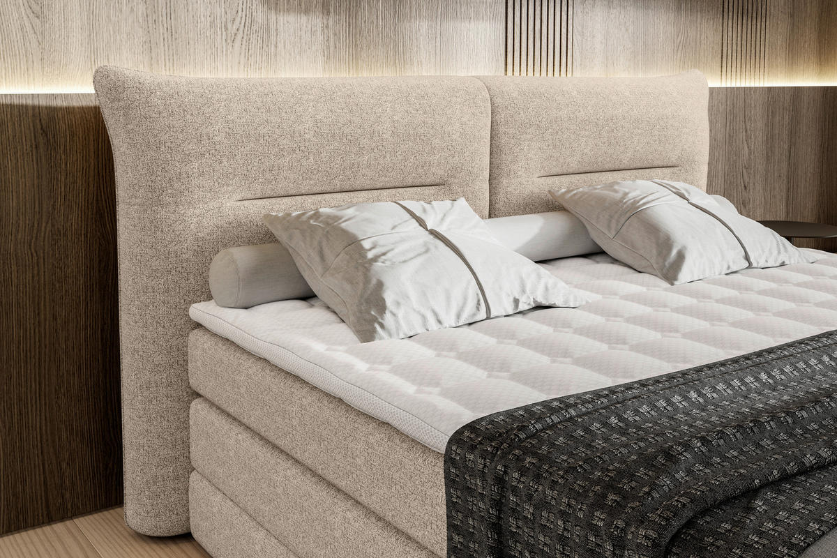 BOXSPRINGBETT 180/200 cm  in Beige  - Beige/Schwarz, Design, Kunststoff/Textil (180/200cm) - Chameo