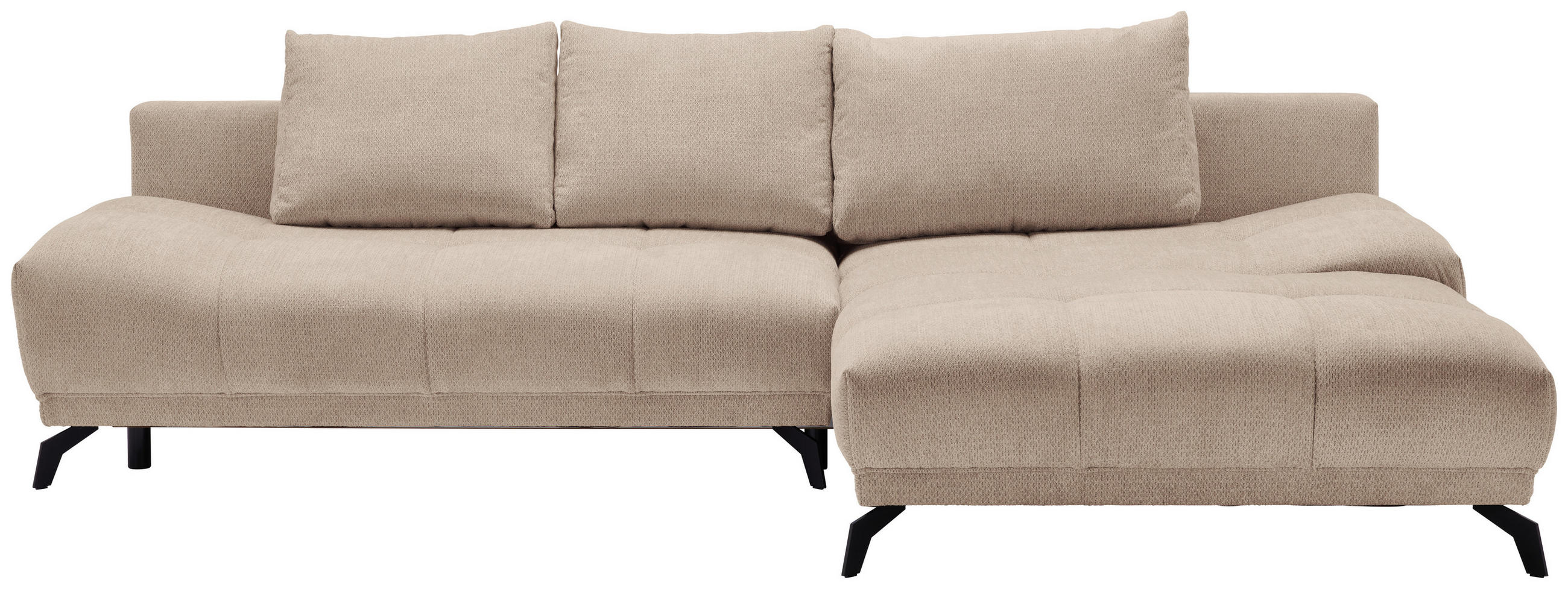 ECKSOFA Beige Chenille Rückenkissen, Bettkasten, Schlaffunktion, Rücken echt  - Beige/Schwarz, MODERN, Textil/Metall (290/182cm) - Hom`in