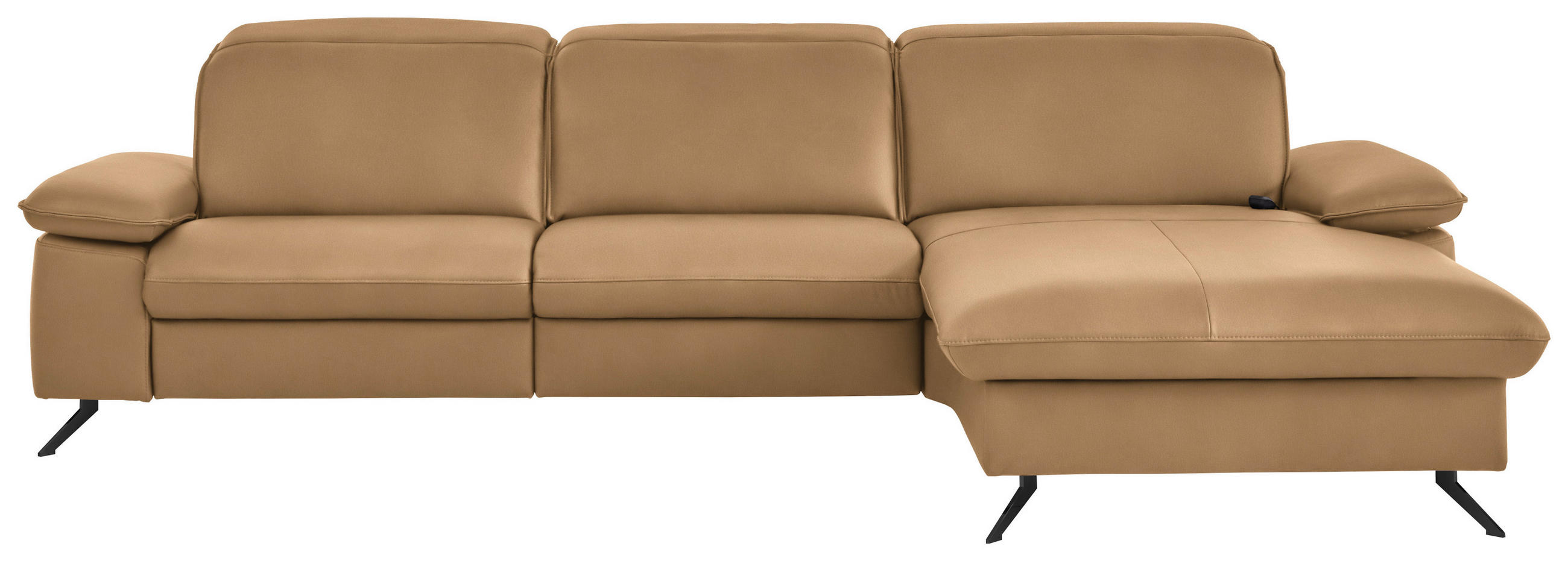 ECKSOFA  Echtleder Honig  - Schwarz/Honig, Design, Leder/Metall (307/169cm) - Beldomo Premium
