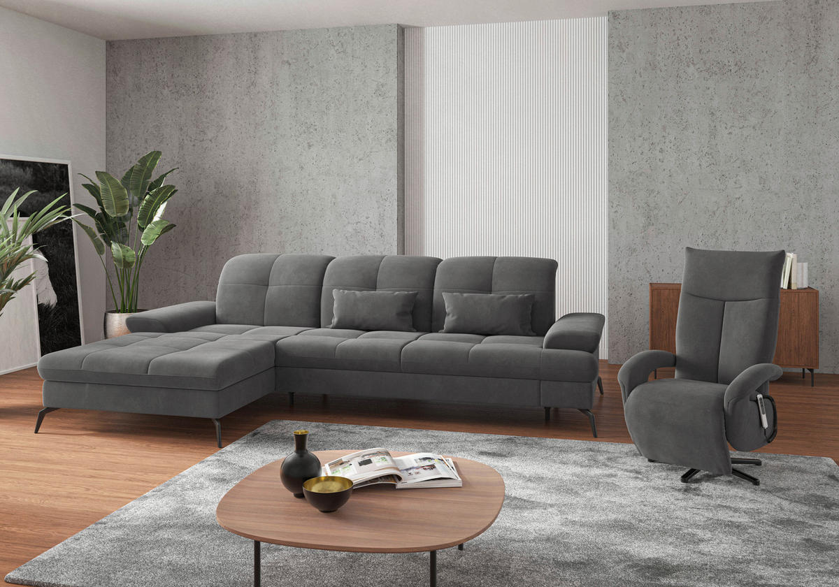 ECKSOFA Grau Flachgewebe  - Schwarz/Grau, KONVENTIONELL, Textil/Metall (185/279cm) - Sit & More