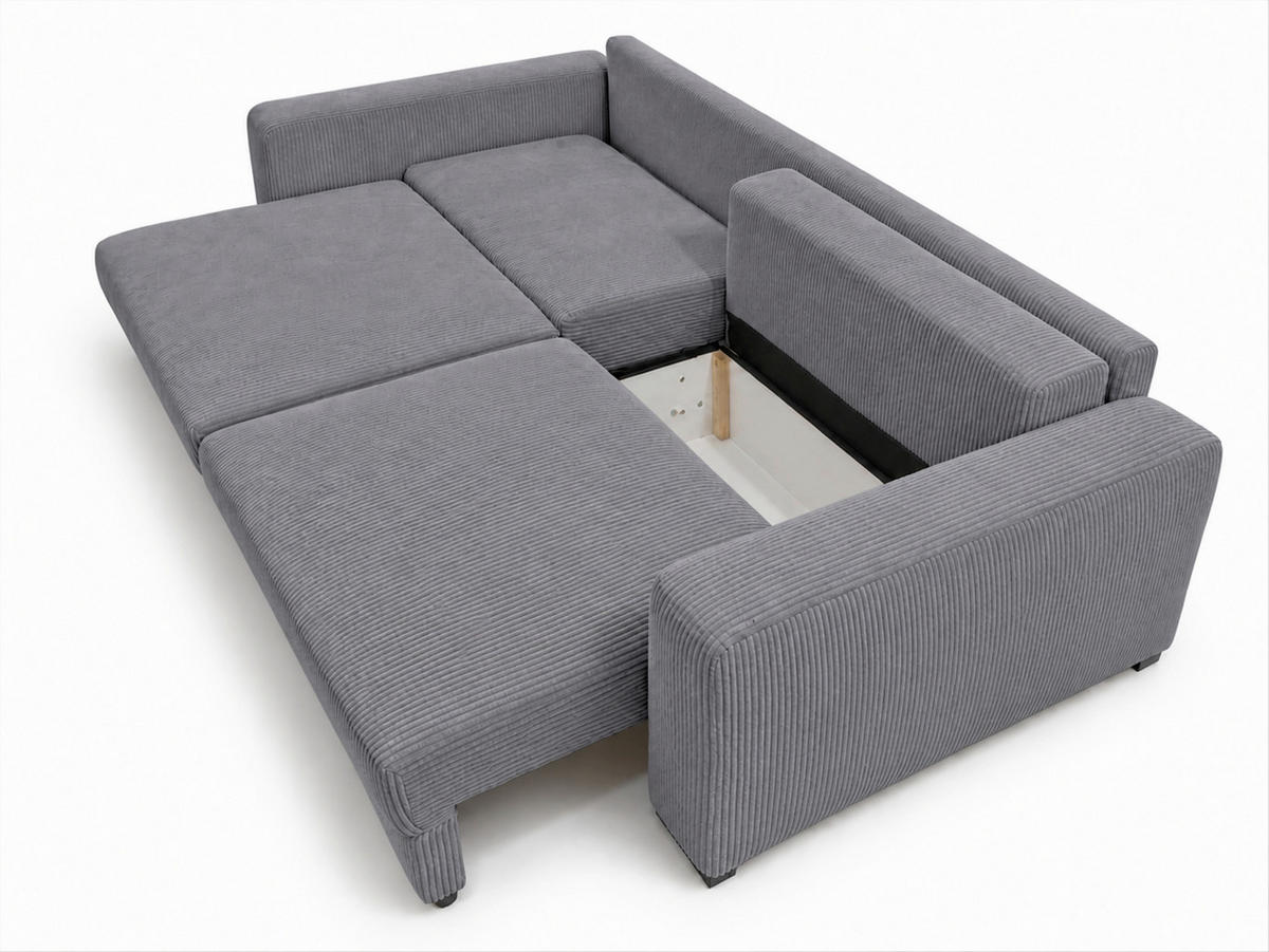 3-SITZER-SOFA Cord Grau  - Schwarz/Grau, Basics, Holz/Textil (250/90/110cm) - MID.YOU