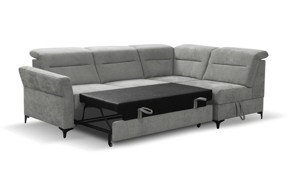 ECKSOFA inkl. Funktionen Grau Webstoff  - Schwarz/Grau, KONVENTIONELL, Textil/Metall (272/177cm) - Stylife
