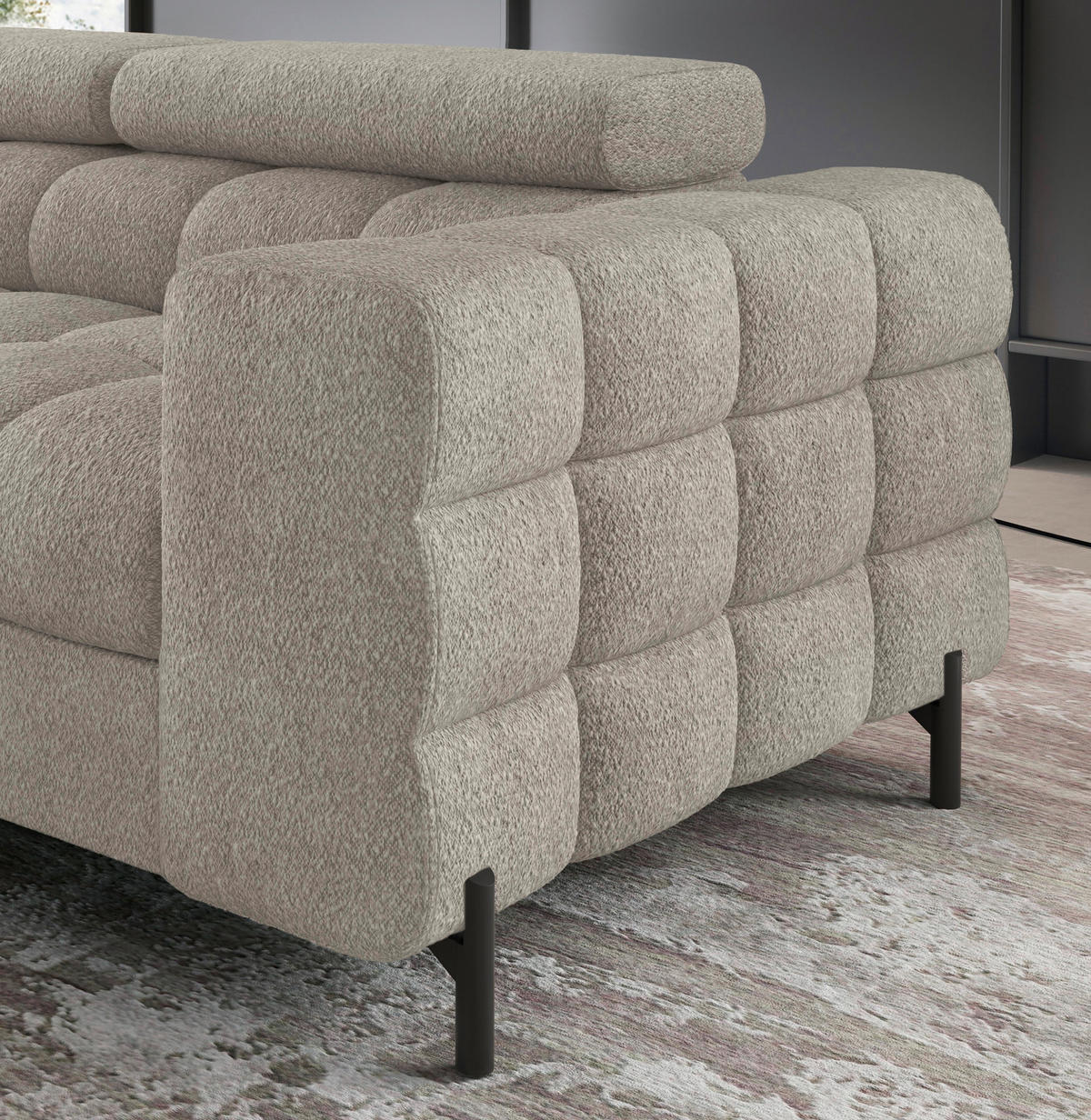 ECKSOFA FERUCCE in Teddystoff Beige  200/276 cm  - Beige/Schwarz, Design, Textil/Metall (200/276cm) - MID.YOU