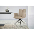 ARMLEHNSTUHL  Sitzfläche 360° drehbar, automatische Rückholfunktion Bouclé Echtleder  - Beige/Schwarz, Design, Leder/Holz (62/87/63cm) - Valnatura