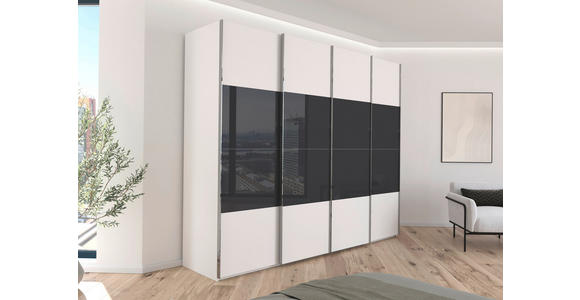 SCHWEBETÜRENSCHRANK  in Schwarz, Weiß  - Chromfarben/Schwarz, KONVENTIONELL, Glas/Holzwerkstoff (271/223/68cm) - Novel