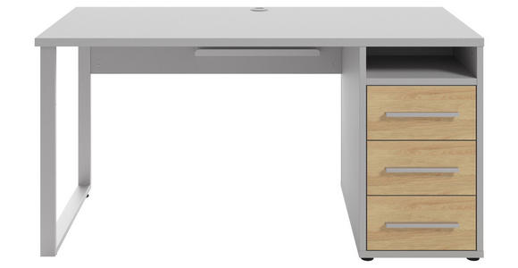 SCHREIBTISCH 150/70/75 cm Hellgrau, Hickory Kabeldurchlass, seitenverkehrt montierbar  - Silberfarben/Hellgrau, MODERN, Holz/Holzwerkstoff (150/70/75cm) - Novel