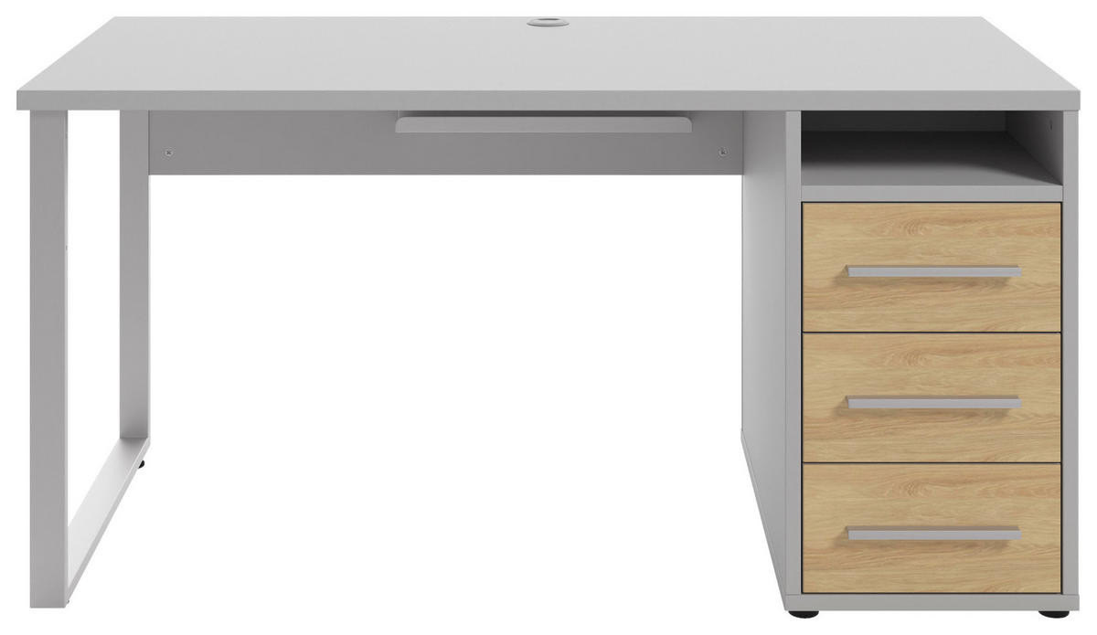 SCHREIBTISCH 150/70/75 cm  in Hellgrau, Hickory  - Silberfarben/Hellgrau, MODERN, Holz/Holzwerkstoff (150/70/75cm)