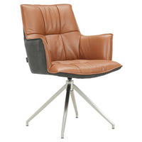 ARMLEHNSTUHL  in Edelstahl, Eisen Mikrofaser Echtleder pigmentiert  - Edelstahlfarben/Cognac, Design, Leder/Textil (60,5/89,5/63cm) - Novel