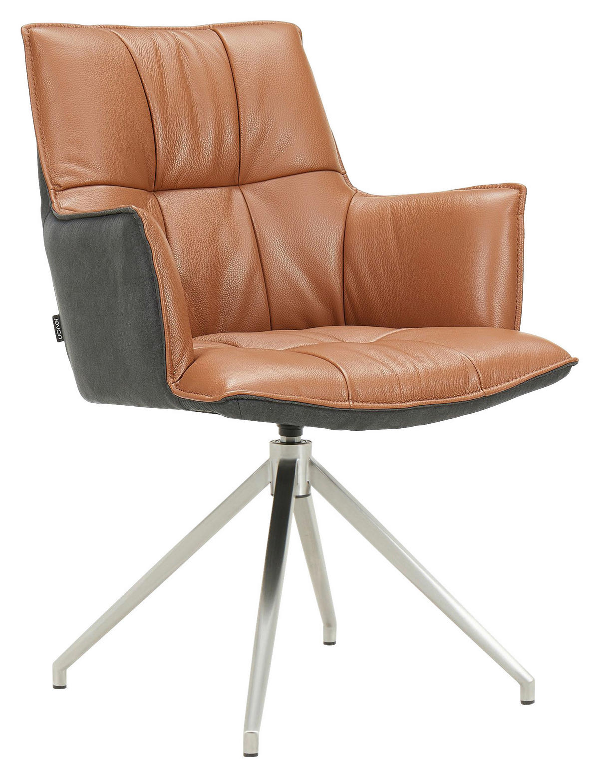 ARMLEHNSTUHL  in Edelstahl, Eisen Mikrofaser Echtleder pigmentiert  - Edelstahlfarben/Cognac, Design, Leder/Textil (60,5/89,5/63cm) - Novel